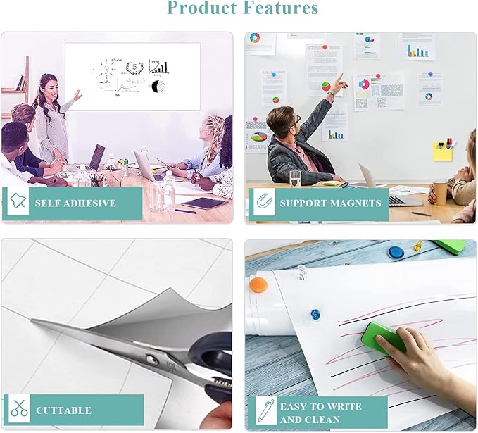 Small Self-Adhesive Whiteboard Sticker: 12" x 18" Magnet Receptive Dry Erase Wall Decal | No Ghosting Memo Board for Kitchen Cabinet, Locker & Desk | Peel & Stick to Do List