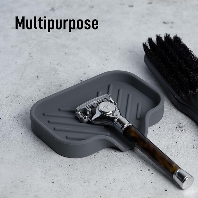 Zulay Kitchen Small Silicone Sponge Holder (4.9x3.3”) – Space-Saving Sink Organizer Tray for Sponge, Soap, Brush & More – Compact Non-Slip Dish for Kitchen & Bathroom (Grey)