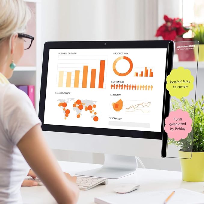 Zonon 2 Pieces Monitor Memo Board, Memo Boards for Computers Transparent Acrylic Monitor Side Panel Office Desk Accessories Desktop Computer Sticky Note Holder for Office Home Work Desk