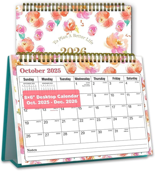 Small Desk Calendar 2026 - Standing 2026 Desk Calendar, Oct.2025 to Dec.2026, 8" x 6", Monthly Flip Desktop Calendar with To Do List, Your Personal Desk Planner with Pocket for Work Home Office