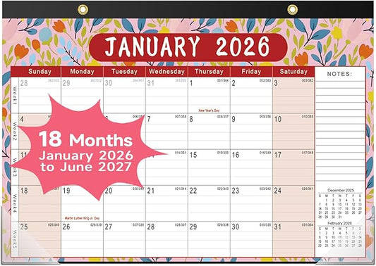 Timart Desk Calendar 2026-2027, 18-Month Calendar from Jan 2026 to June 2027, Large 17" x 12" Desktop Wall Monthly Calendar For Home School, Office(Floral)