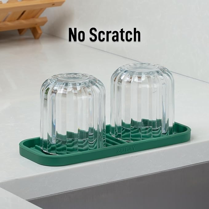 Zulay Kitchen (9x3.5) Silicone Sponge Holder for Kitchen Sink - Flexible Multipurpose Soap Tray - Sink Organizer for Kitchen, Bathroom, Makeup, Trinkets & More (Pine Green)
