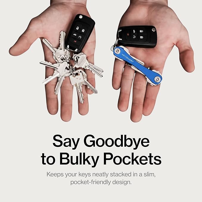 KeySmart Original Key Holder - Compact Key Organizer for Key Chain, Minimalist Clutter-Free EDC Keychains Key Ring, Blue, 14 Keys