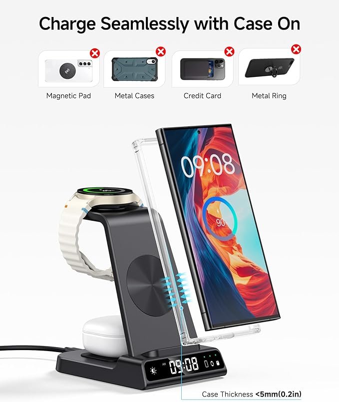 Wireless Charger for Samsung, 3 in 1 Wireless Charging Station for Samsung Galaxy S25 Ultra/S24 Ultra/S23/S22/Note 20/Z Flip 7/Fold 6, Charger for Samsung Galaxy Watch Ultra/8/7/6, Galaxy Buds 3/3 Pro