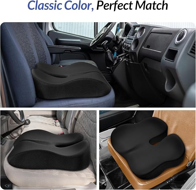 ZIKEE Car Seat Cushion for Driving with Cooling Gel, Ergonomic Memory Foam Seat Cushion for Car Provides Sciatica, Back, Tailbone Pain Relief and Intimate Ventilation, Anti-Slip & Breathable Cover