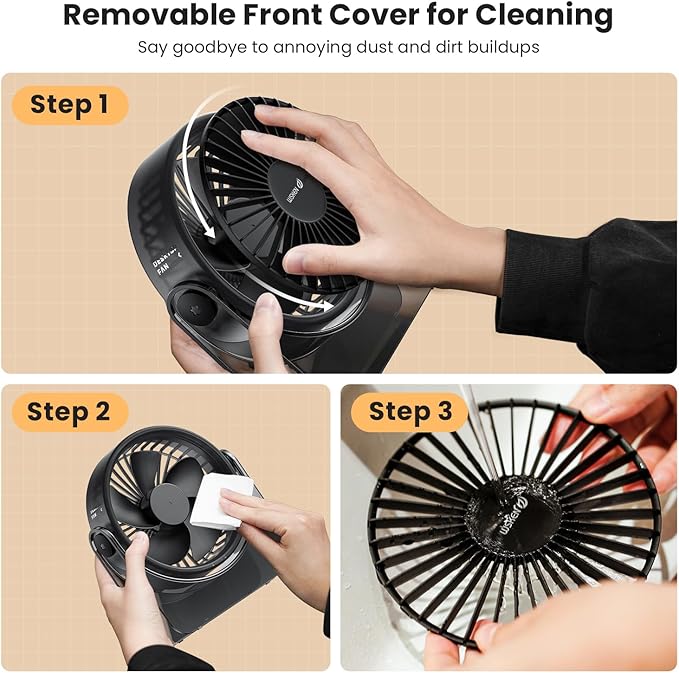 WSKEN USB Small Desk Fan - [Aesthetic Design] Mini But Powerful Portable Ultra Quiet 3 Speeds Wind Desktop Personal Fan for Outdoor Travel Bedroom Bedside Table Top Office,Acrylic Base,Black