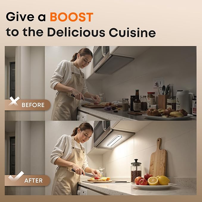 Under Cabinet Lights Wireless, 2 Pack 15.7 inch 1500mAh 3000K 4000K 6500K 3 Color Temps Dimmable Motion Sensor Light Indoor, Rechargeable LED Under Counter Lights for Kitchen, Stairs, Closet