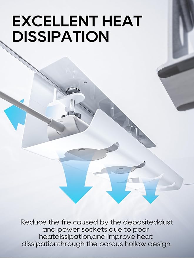 NODOCA No Drill Under Desk Cable Management Tray, 17'' Wire Management, Punch-Free Clamp on, Metal Cable Tray, Wire Organizer Under Desk, Under Desk Basket for Office and Home, White(2 Packs)