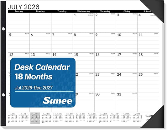 SUNEE 2025-2026 Desk Calendar Large 22x17 until December 2026, Extra Large Desk Blotter Teacher Desk Calendar Pad 18 Months For Desktop, Black