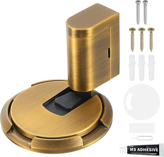 uxcell Magnetic Door Stopper, Silent Magnetic Floor Door Stop with Adhesive, Mechanical Floor Door Stop Shock Absorbing for Bedroom Office Bathroom, Yellow Bronze