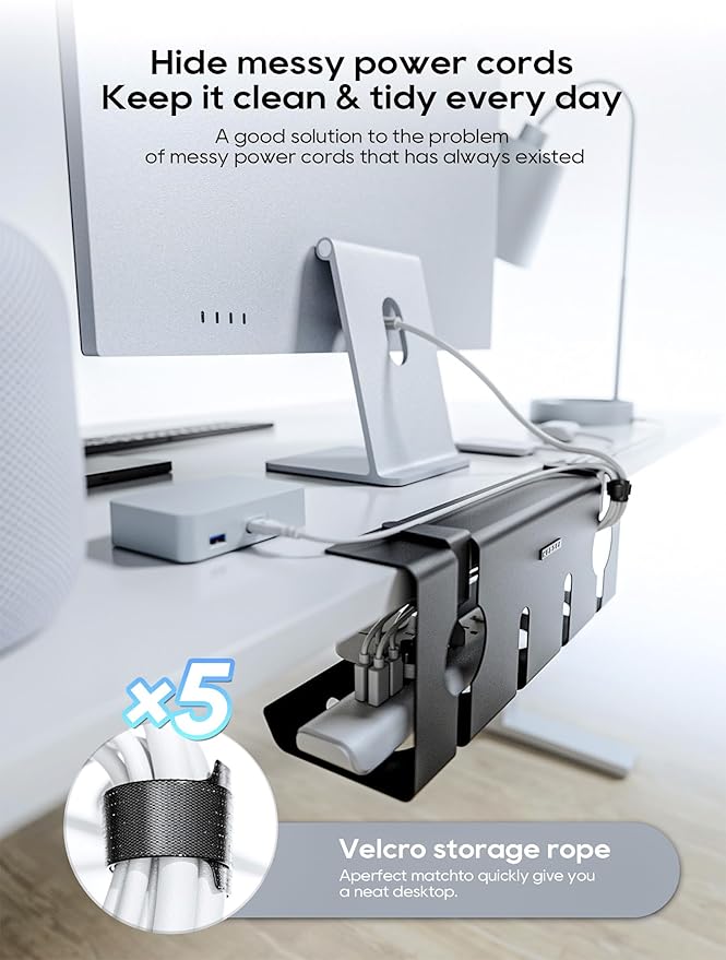 NODOCA No Drill Under Desk Cable Management Tray, 17'' Wire Management, Punch-Free Clamp on, Metal Cable Tray, Wire Organizer Under Desk, Under Desk Basket for Office and Home, Black(2 Packs)