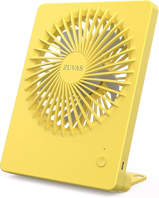 Zuvas Desk Fan Battery Operated Fan Rechargeable 180°Tilt Folding Personal Fan Ultra Quiet Small Portable 3 Speed Adjustable Strong Wind Fan For Office Bedroom Home Desktop Camping (Yellow)
