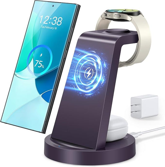 Wireless Charger for Samsung: 3 in 1 Wireless Charging Station for Samsung Galaxy Watch 8 7 6 5 4 3 Pro Classic Galaxy Buds - Charger Dock Stand for S26 S25 S24 Ultra S23 S22 S21 Note Z Fold Android