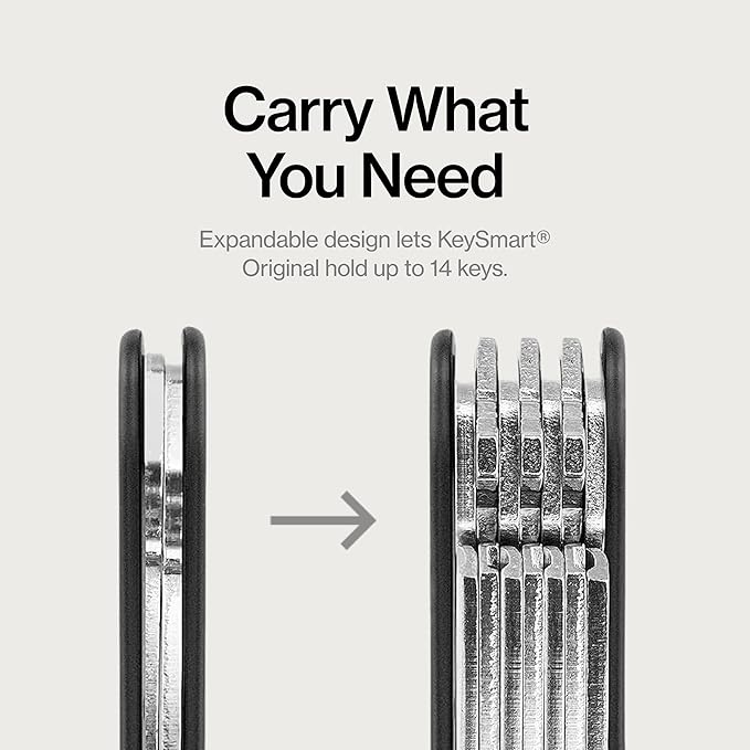 KeySmart Original Key Holder - Compact Key Organizer for Key Chain, Minimalist Clutter-Free EDC Keychains Key Ring, Black, 14 Keys