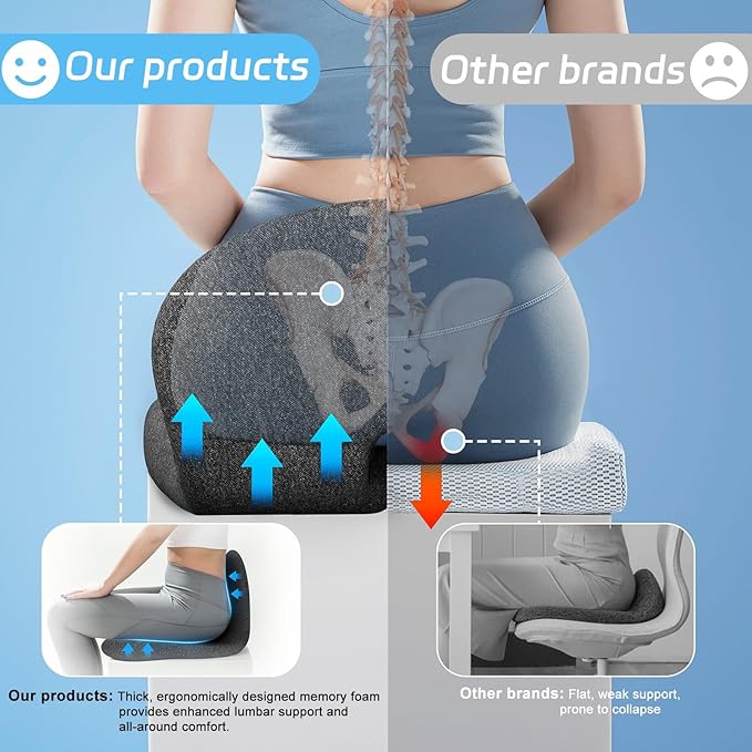 Truck Driver Seat Cushion, Memory Foam L-Shaped Ergonomic Cushion for Office Chairs, Comfort & Support for Long Sitting