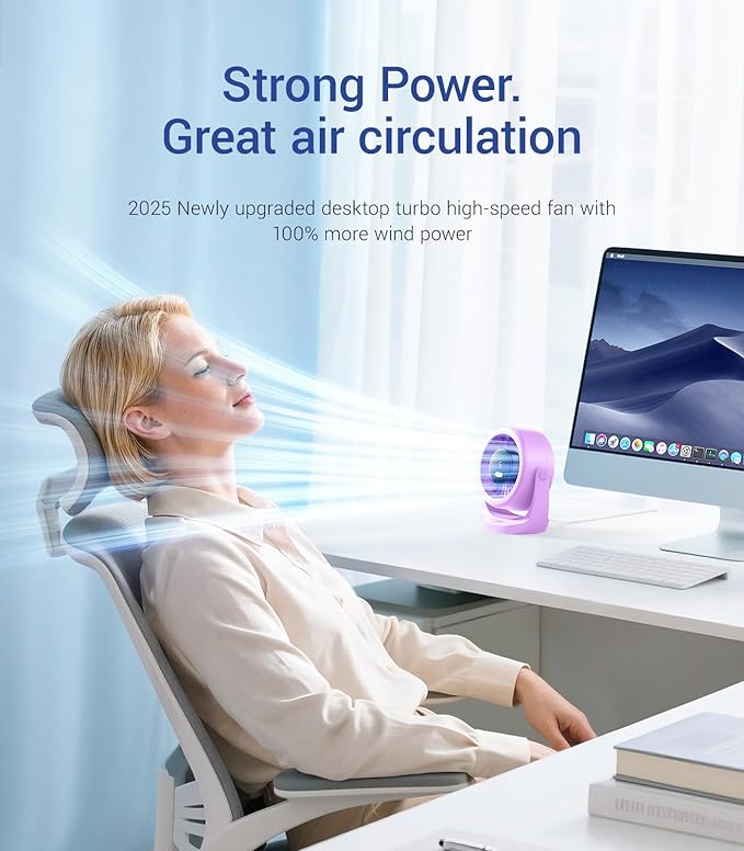 Diveblues USB Desk Turbo Fan, Ultra-Quiet Mini Desk Fan, Powerful Wind, LED Display, 5 Speed, 360° Rotating Small Portable Fan for Home, Office and Outdoor Cool Tech Gadgets - TurboBreeze