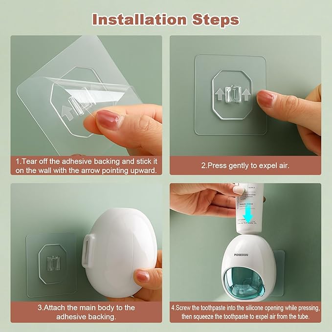 Toothpaste Dispenser Wall Mounted for Bathroom Automatic Toothpaste Squeezer for Kids and Adult with Custom Cleaning Brush & 2 Heavy-Duty Adhesive Pads (Rouge Powder)