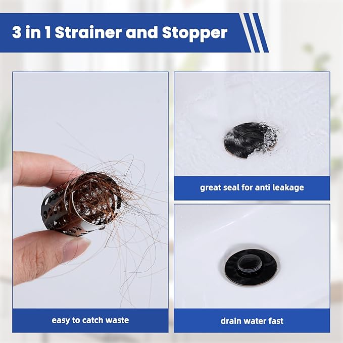 Universal Bathroom Sink Drain Strainer Hair Catcher 2PCS Upgraded with Removable Stainless Steel Filter Basket, 3 in 1 Pop Up Sink Stopper for 1.1''~2.36'' Sink Basin Hole, Oil Rubbed Bronze