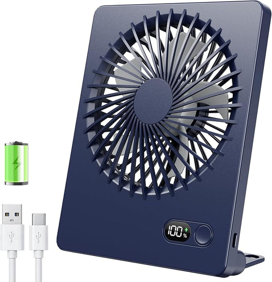 Zuvas Desk Fan Battery Operated Fan Rechargeable 180°Tilt Folding Personal Fan Ultra Quiet Small Portable 3 Speed Adjustable Strong Wind Fan For Office Bedroom Home Desktop Camping (Navy Blue)