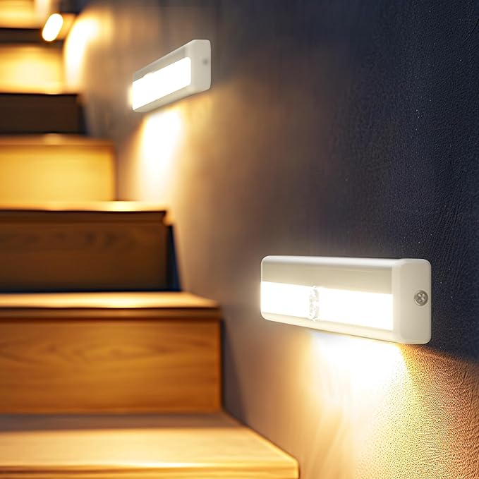 Under Cabinet Lights, 10LED Battery Motion Sensor Light Indoor Magnetic Stick-Anywhere Closet Lights for Stair Kitchen Wardrobe Hallway(6 Pack)