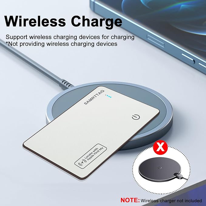 SMART LB Wallet Tracker Card Like Apple Air Tag Work with Apple Findmy(iOS only), Thin Wallet Finder with Wireless Charger(Not Include Charger), air Tags Card Tracker (White, Card)
