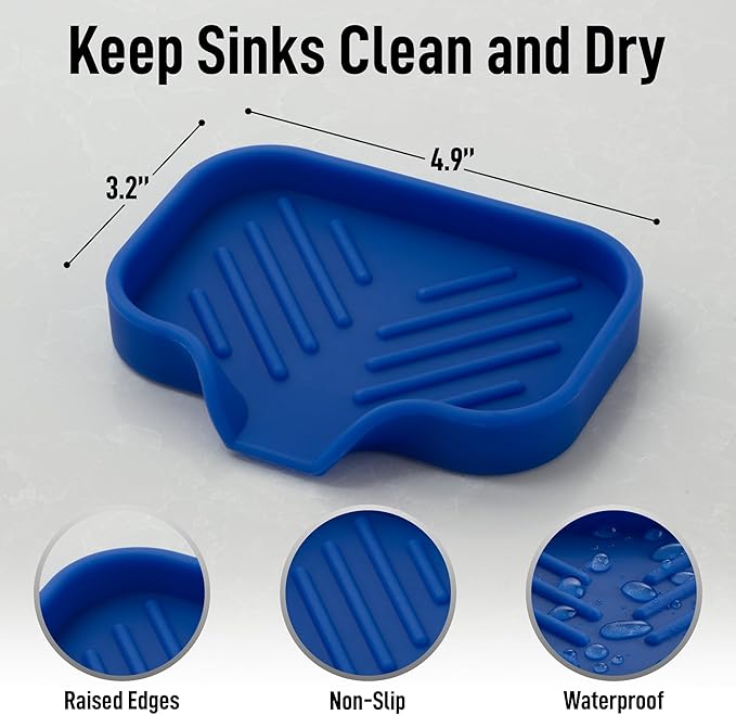 Zulay Kitchen Small Silicone Sponge Holder (4.9x3.3”) – Space-Saving Sink Organizer Tray for Sponge, Soap, Brush & More – Compact Non-Slip Dish for Kitchen & Bathroom (Turkish Sea)
