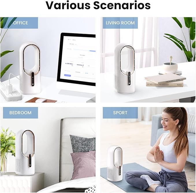 Desk Fan Bladeless, 11.8 Inch Office Fan Small, Quiet, 3 Speed Adjustment, Touch Control, Easy to Clean, Desk Fans Small Quiet, Ideal for Office, Living Room, Bedroom