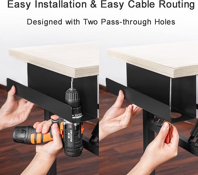 ZhiYo Under Desk Cable Management Tray 16.5 Inch, 2 Pack Sturdy Metal Cable Tray, Desk Cord Management, Under Table Cord Organizer Basket, Wire Raceway, Black