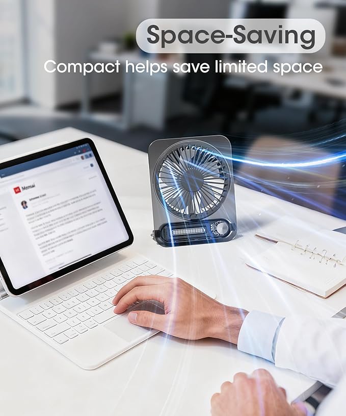 Small Desk Fan Battery Powred, Quiet USB Fans Transparency Style, Personal Travel Essential, Portable Mini Rechargeable Fan for Desktop,Home,Office,Dorm, Clear+Gray