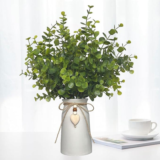 Realistic Artificial Eucalyptus Plant in Ceramic Vase, Fake Greenery for Home and Office Décor, Low Maintenance Desk Plant