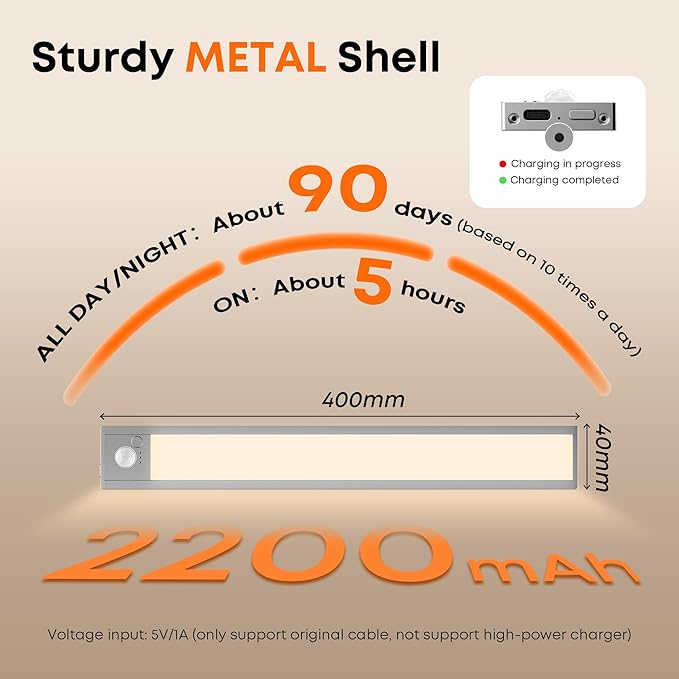 Under Cabinet Lights Wireless, 2 Pack 15.7 inch 1500mAh 3000K 4000K 6500K 3 Color Temps Dimmable Motion Sensor Light Indoor, Rechargeable LED Under Counter Lights for Kitchen, Stairs, Closet