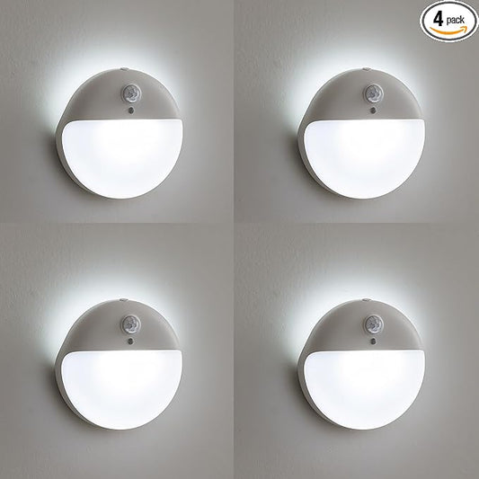 4 Pack Battery Night Light, Toilet Lights, 2.6" Small Motion Senor Light, Stick on Lights, 3 Light Modes, Dimmable LED Nightlight for Closet, Stairs, Garage, Cabinet, Toliet, Daylight White