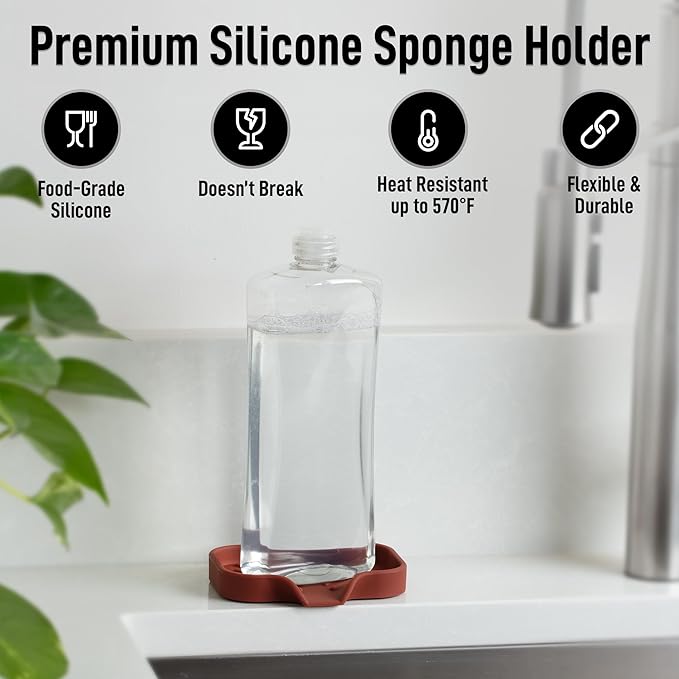 Zulay Kitchen Small Silicone Sponge Holder (4.9x3.3”) – Space-Saving Sink Organizer Tray for Sponge, Soap, Brush & More – Compact Non-Slip Dish for Kitchen & Bathroom (Canyon Rose)
