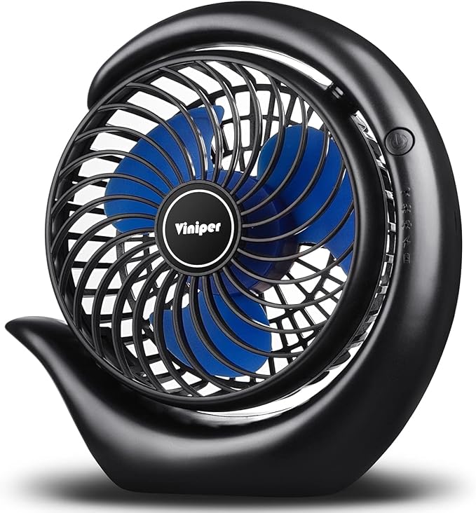 Viniper Portable Rechargeable Fan, Small Desk Fan : 3 Speeds & 8-24 Hours Longer Working, 180 Rotation, Portable USB Battery Fan for Office/Home (Black-Blue)6.2 inch