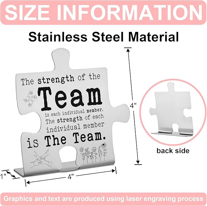 The Strength of the Team Puzzle Desk Sign for Coworkers Employees Friends, Engraved Stainless Steel Motivational Gift, Inspirational Office Decor Plaque for Team Unity and Recognition - FSD335