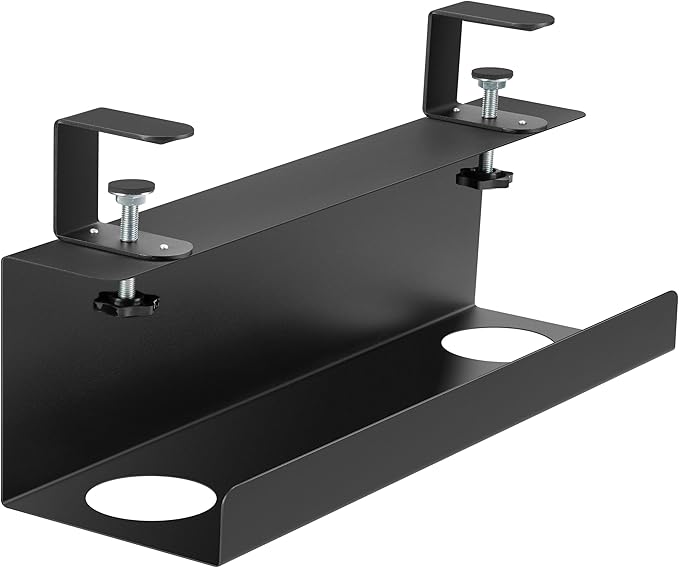 ZhiYo Steel 15.8in Cable Management Under Desk Tray, XL Clamp-On Under Table Cable Tray, No Drill Cord Hider Organizer for Desk, Wire Management Raceway, Black, W4.9in x H5.9in