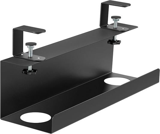 ZhiYo Steel 15.8in Cable Management Under Desk Tray, XL Clamp-On Under Table Cable Tray, No Drill Cord Hider Organizer for Desk, Wire Management Raceway, Black, W4.9in x H5.9in