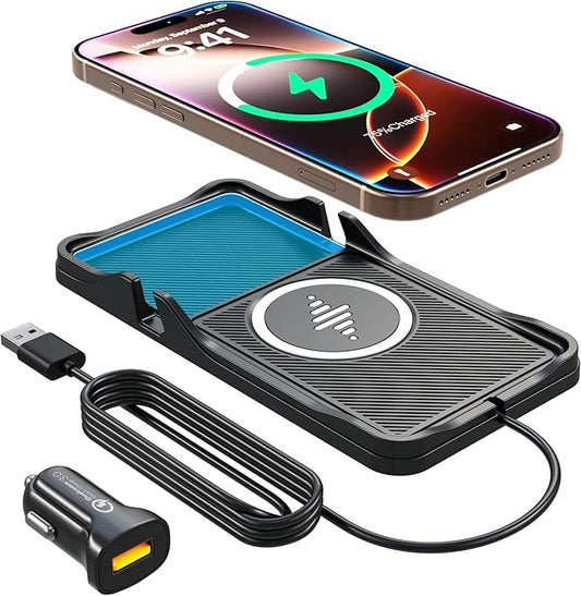Wireless Car Charger,LANSEMKU Car Wireless Chargers Charging pad Non Slip 15w Fast Charger for Car Wireless Phone Charger for iPhone17/ 16/15/14/13/12 Pro Max,for Android (with Holder-100cm Cable)