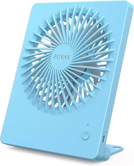 Zuvas Desk Fan Battery Operated Fan Rechargeable 180°Tilt Folding Personal Fan Ultra Quiet Small Portable 3 Speed Adjustable Strong Wind Fan For Office Bedroom Home Desktop Camping (Blue)