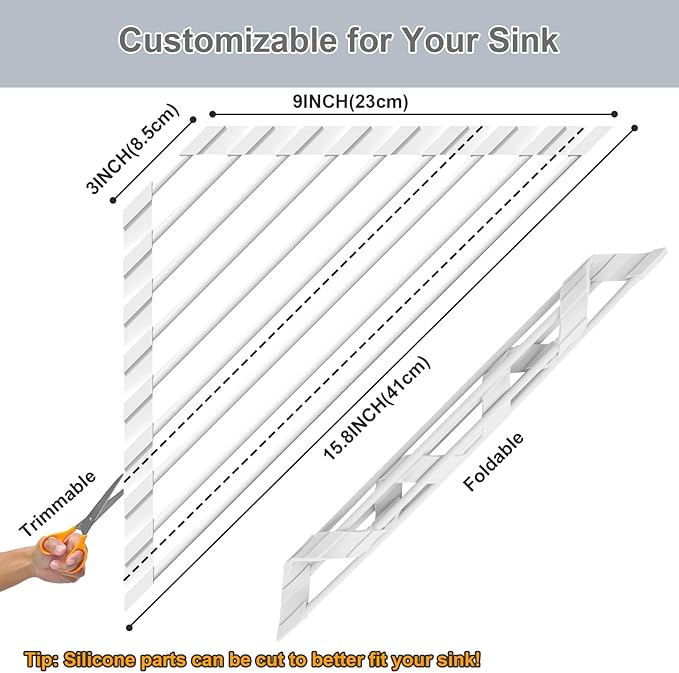 Triangular Sink Rack, Multi-Functional Rack Above the countertop, Foldable Sink Drying mat, Heat-Resistant, Non-Slip, and Rust-Proof Dish Rack (White)