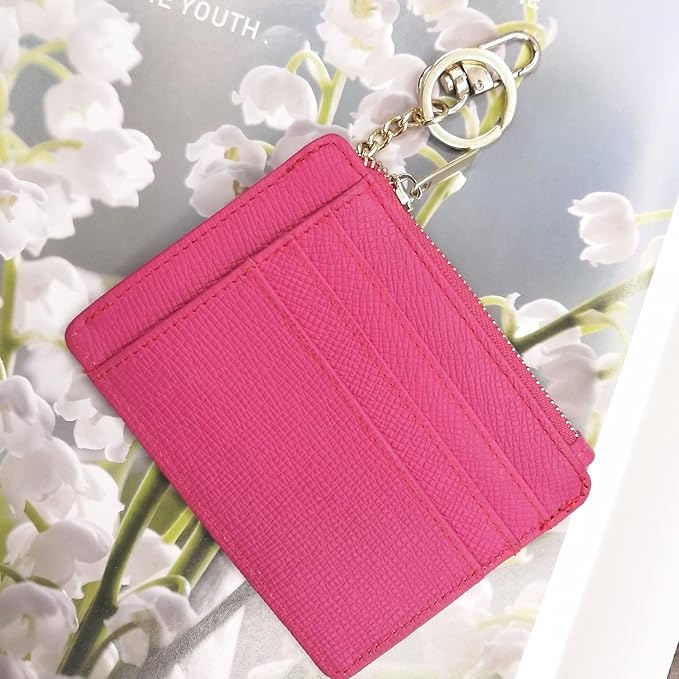woogwin Slim RFID Credit Card Holder for Women Mini Front Pocket Wallet Purse With Keychain