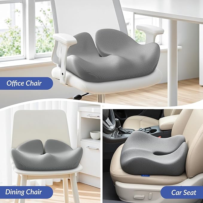 ZIKEE Pioneering Seat Cushion for Pressure Relief, Ergonomic Office Chair Cushion for Sciatica, Back, Hemorrhoids & Tailbone Pain Relief, High-Density Memory Foam Car Seat Cushion with Anti-Slip Base