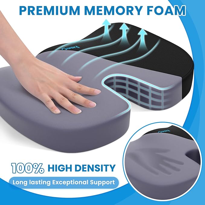 TushGuard Seat Cushion for Office Chair Memory Foam Non-Slip Cushion Back, Relief Chair Pad, Butt Pillow for Office Chair, Car, Computer Desk, Black