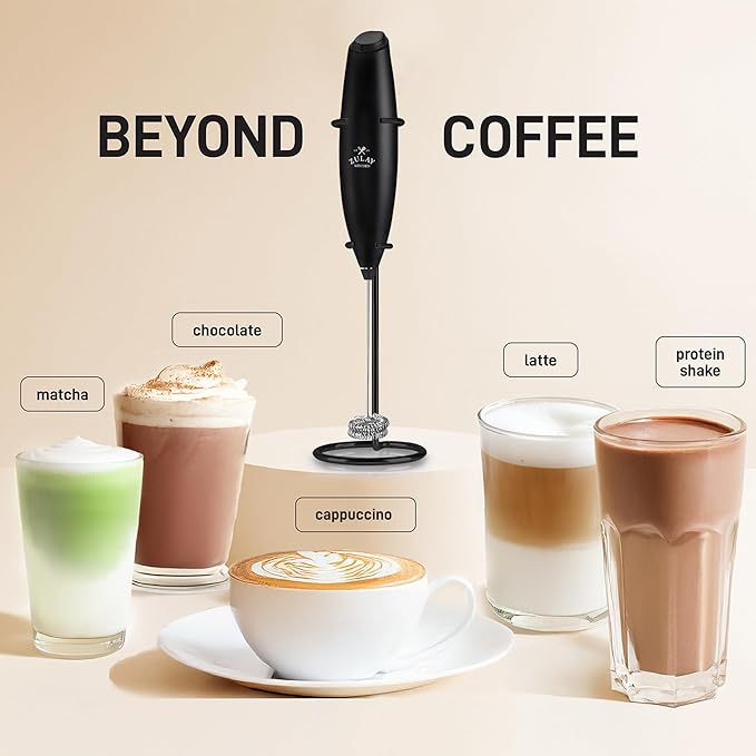 Zulay Kitchen Whisk Milk Frother with 4 Duracell Batteries - Powerful Handheld Foam Maker for Coffee, Lattes, Matcha, Hot Chocolate & Cappuccinos - Whip Creamy Froth in Seconds