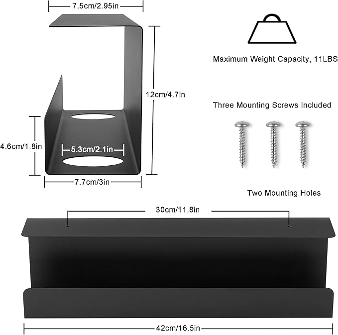 ZhiYo 16.5 Inch Sturdy Under Desk Cable Management Tray, Metal Cable Tray Under Desk, Black Table Management Basket, Wire Hider 1 Pack