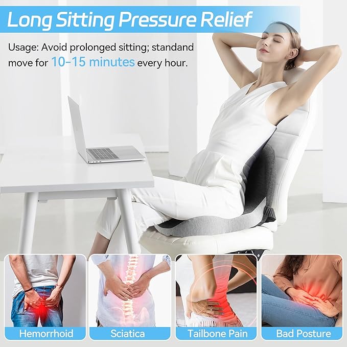 Truck Driver Seat Cushion, Memory Foam L-Shaped Ergonomic Cushion for Office Chairs, Comfort & Support for Long Sitting