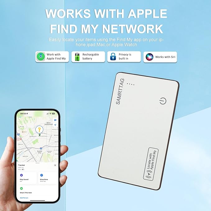 SMART LB Wallet Tracker Card Like Apple Air Tag Work with Apple Findmy(iOS only), Thin Wallet Finder with Wireless Charger(Not Include Charger), air Tags Card Tracker (White, Card)