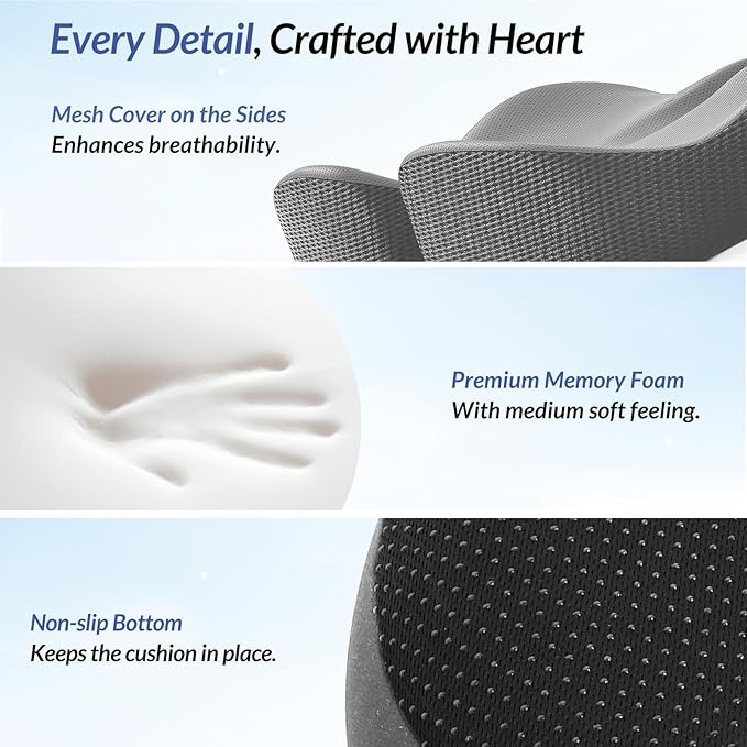 ZIKEE Gel Seat Cushion for Office Chair and Car Seat with Ergonomic Zoning, Memory Foam Chair Cushion for Sciatica, Lower Back, Tailbone Pain Relief and Intimate Ventilation, Non-Slip & Airy Cover