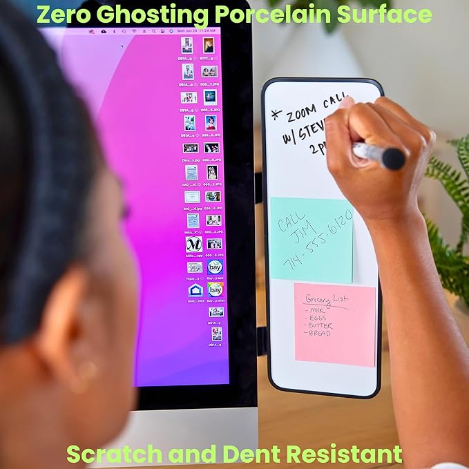 Removable Multi-Use Laptop and Monitor Memo Board; 11.8" x 4.3" Magnetic Whiteboard, Black Brackets, Marker, Mirror, and 4 Magnets Included; Document Holder; Small Dry Erase Board; Sticky Note Holder