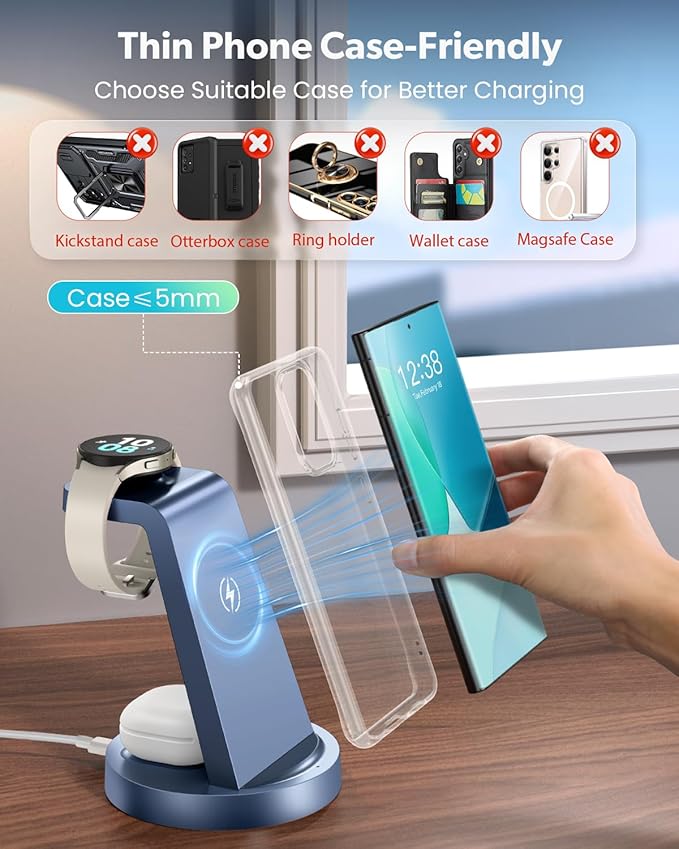 Wireless Charger for Samsung: 3 in 1 Wireless Charging Station for Samsung Galaxy Watch 8 7 6 5 4 3 Pro Classic Galaxy Buds - Charger Dock Stand for S26 S25 S24 Ultra S23 S22 S21 Note Z Fold Android